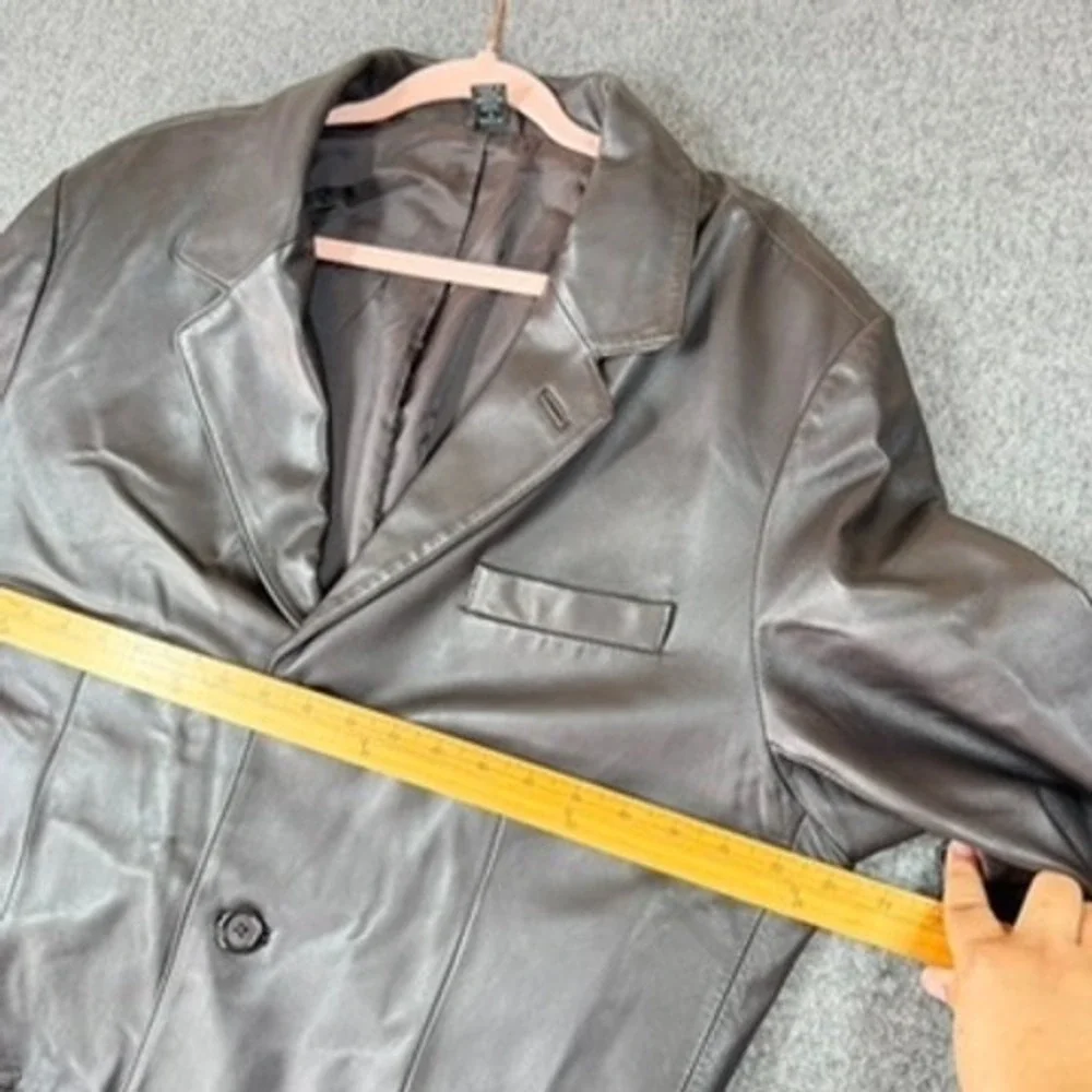 Mens Brown Genuine Leather Three Button Blazer Jacket Coat Large L